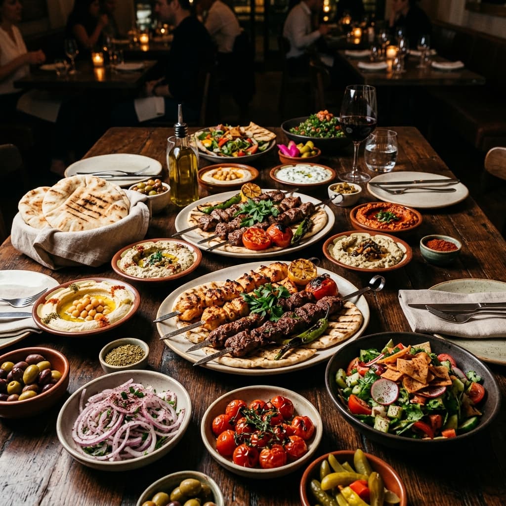Arabian flatbread and gourmet dining spread